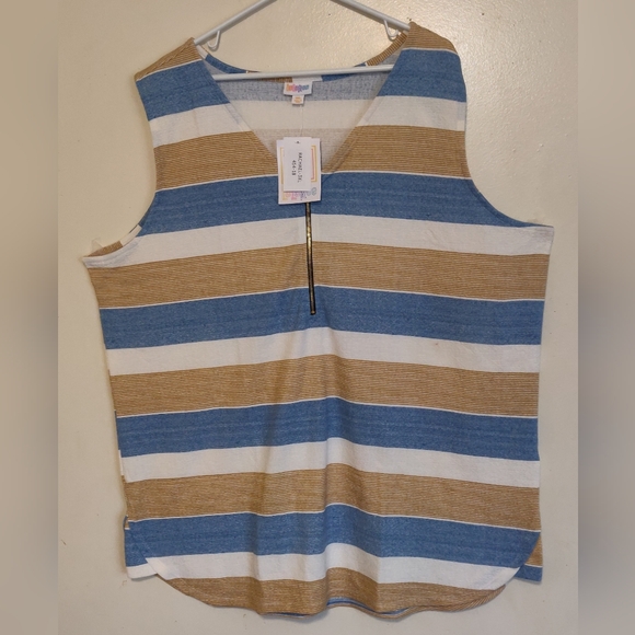NWT 3XL LuLaRoe Rachael Sleeveless Top ZIPPER Beachy Colors Blue/Sand/White NEW - Picture 2 of 9